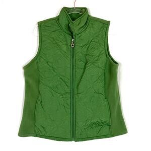 Cambridge Dry Goods | Green Quilted Lightweight Fleece Vest Full Zip Womens L